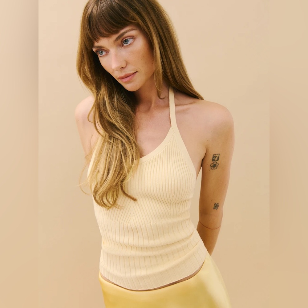 Reformation Delia Ribbed Halter Top Parmesan - Size XS